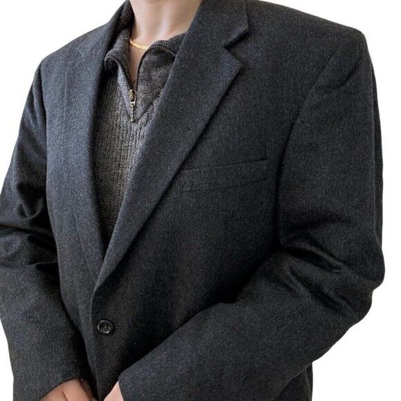 Jose Bank Mens Charcoal Grey Cashmere Dark Academia Blazer Sport Coat 44R - Picture 7 of 10
